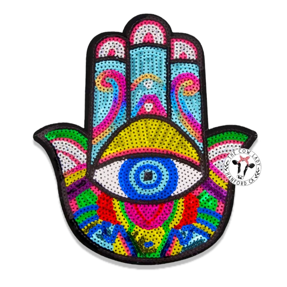 Hamsa Seeing Eye Iron On Patch Sequin Hippie Design Extra Large Oversized Patch